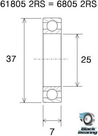 Black-bearing Black Bearing 61805-2RS Max 25 X 37 X 7 Mm 4 Black-bearing Black Bearing 61805-2RS Max 25 X 37 X 7 Mm - Image 2